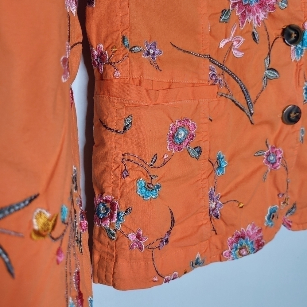 Johnny Was Orange Floral Embroidered Deconstructed Blazer - Picture 10 of 16